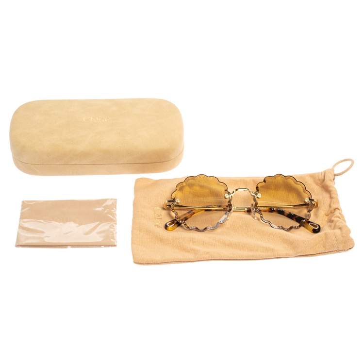 Pre Owned Chloe Yellow Acetate CE142S Scallop Round Gradient Sunglasses