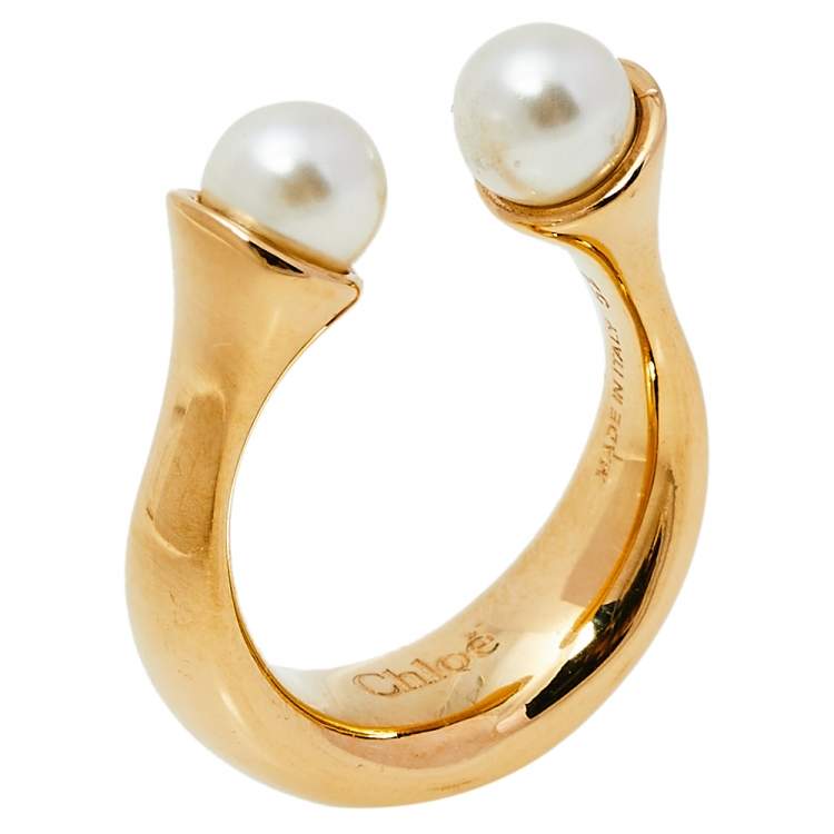 Chloé Gold Tone Pearl Embellished Darcey Ring Size EU 52 Chloe | The Luxury  Closet