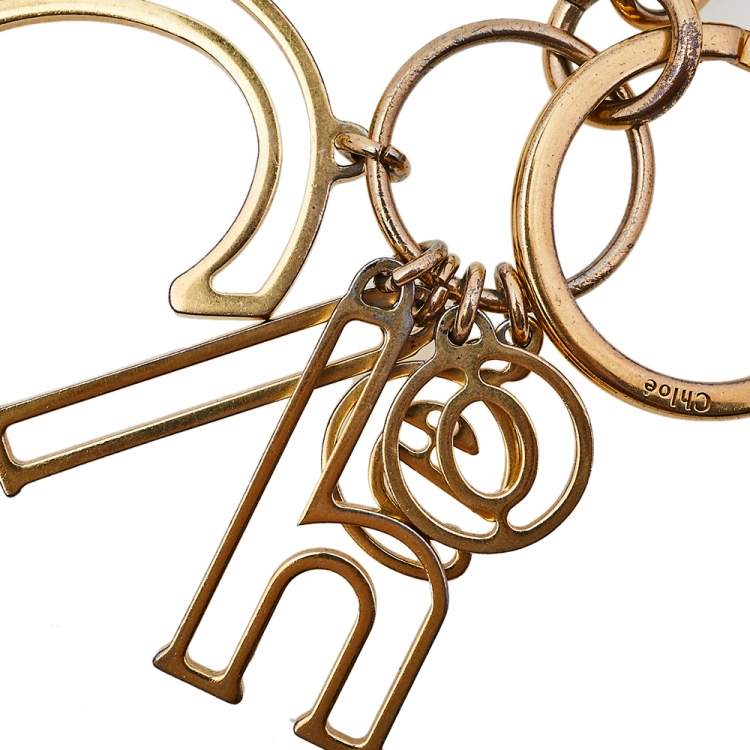 Pre Owned Chloe Gold Tone Logo Bag Charm/ Key Ring