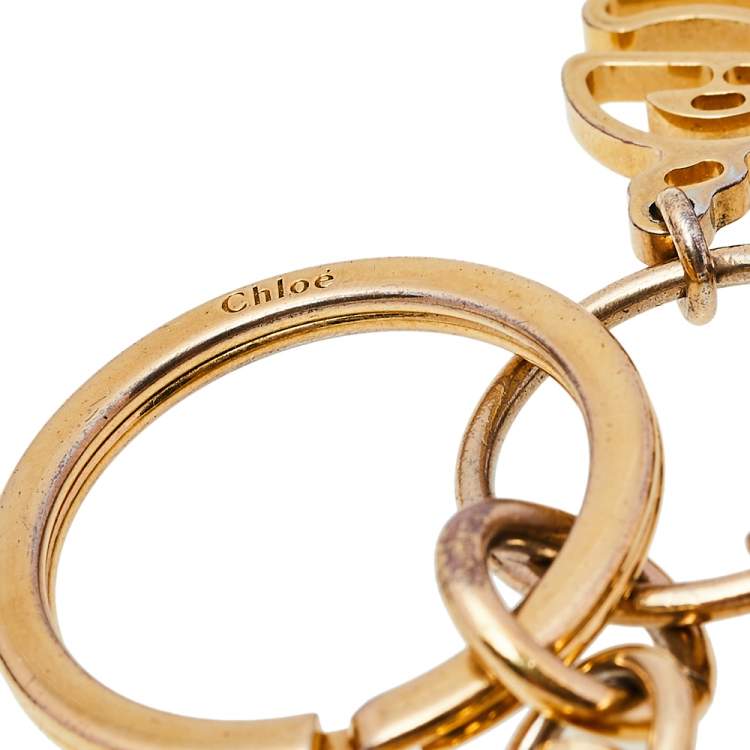 Pre Owned Chloe Gold Tone Logo Bag Charm/ Key Ring