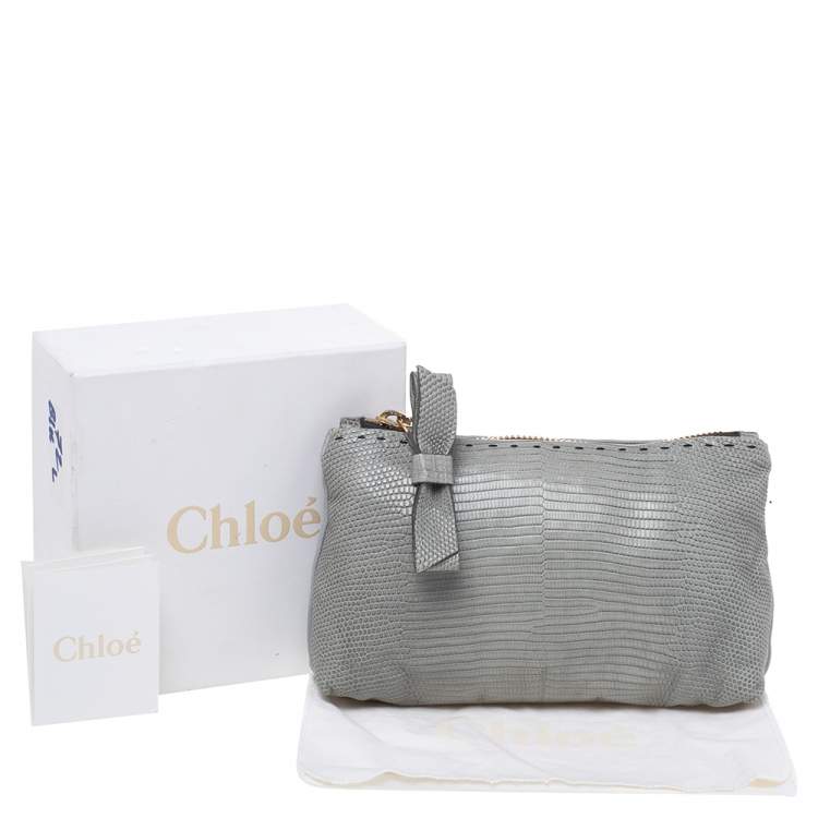 Pre Owned Chloe Grey Lizard Leather Top Zip Pouch