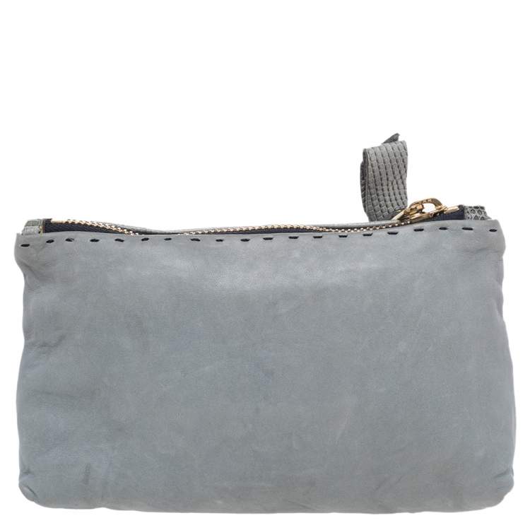 Pre Owned Chloe Grey Lizard Leather Top Zip Pouch