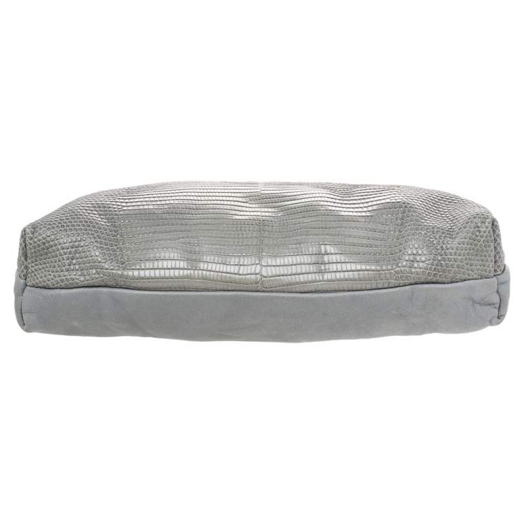 Pre Owned Chloe Grey Lizard Leather Top Zip Pouch