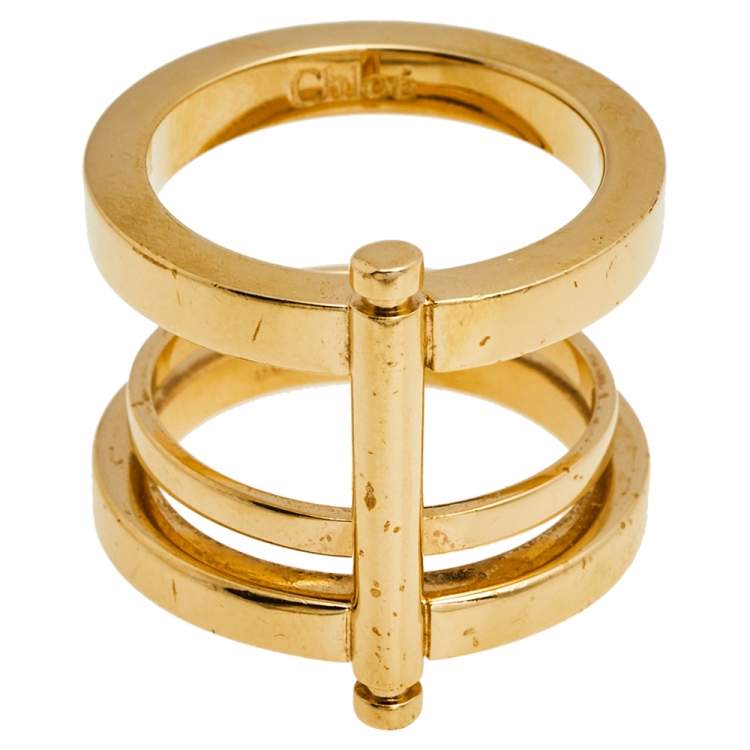 Pre Owned Chloe Gold Tone Metal Layered Ring