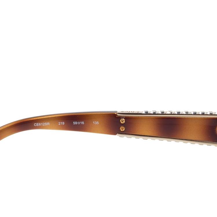 Pre Owned Chloe Brown Tortoise CE612SR Acetate Embellished Gradient Oversized Sunglasses 