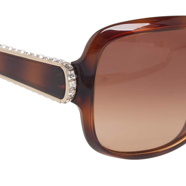 Pre Owned Chloe Brown Tortoise CE612SR Acetate Embellished Gradient Oversized Sunglasses 