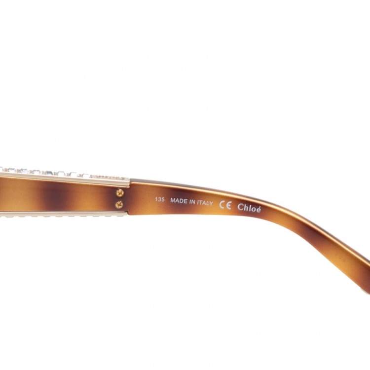 Pre Owned Chloe Brown Tortoise CE612SR Acetate Embellished Gradient Oversized Sunglasses 