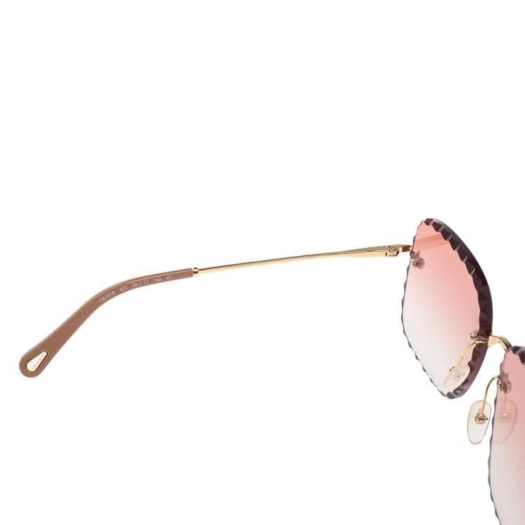 Pre Owned Chloe Gold Tone / Pink Gradient CE161 Oversized Rosie Sunglasses