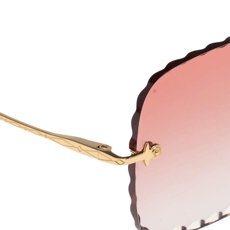 Pre Owned Chloe Gold Tone / Pink Gradient CE161 Oversized Rosie Sunglasses