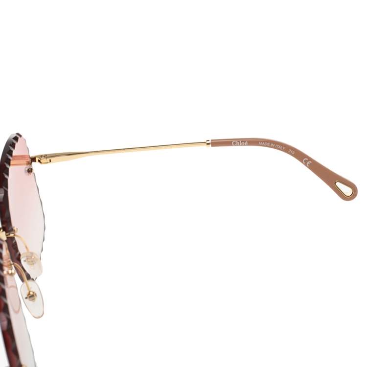 Pre Owned Chloe Gold Tone / Pink Gradient CE161 Oversized Rosie Sunglasses