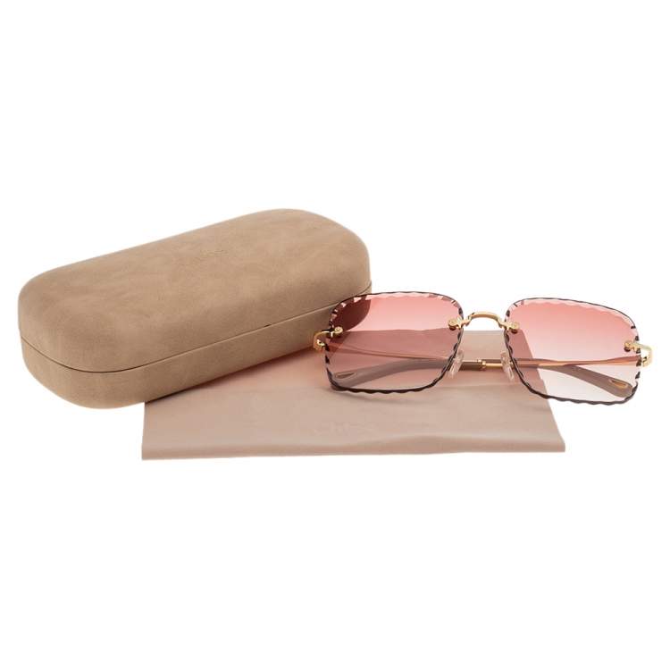 Pre Owned Chloe Gold Tone / Pink Gradient CE161 Oversized Rosie Sunglasses