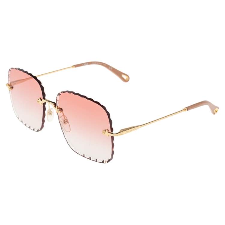 Pre Owned Chloe Gold Tone / Pink Gradient CE161 Oversized Rosie Sunglasses