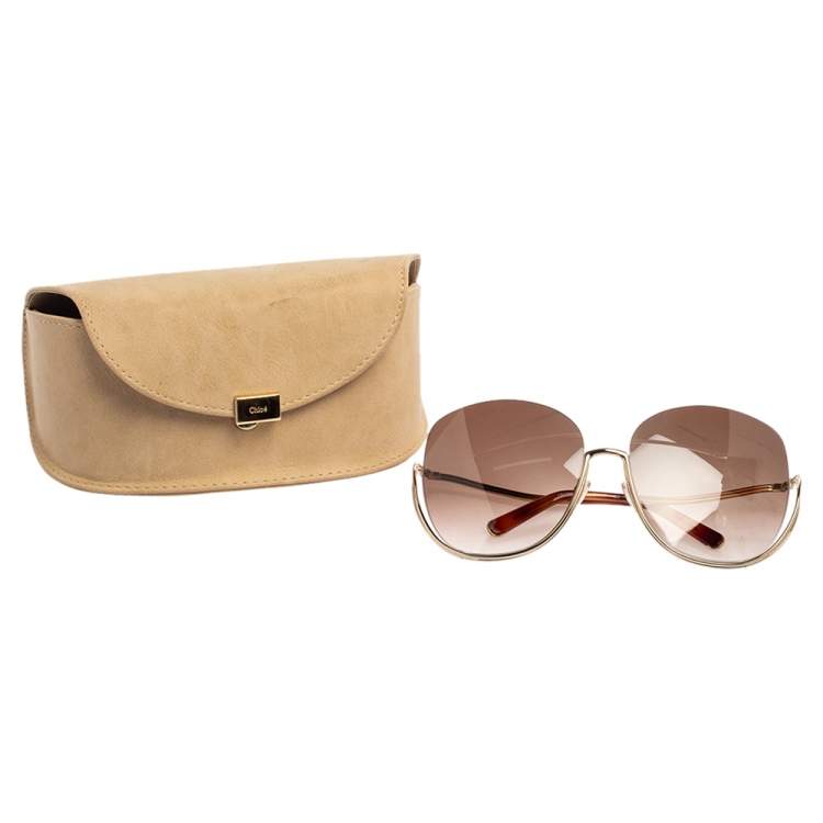 Pre Owned Chloe Brown Acetate CE125S Gradient Oversized Sunglasses 