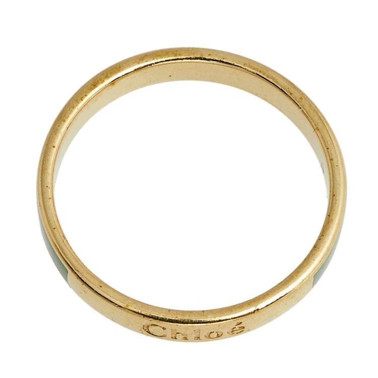 Pre Owned Chloé Gold Tone Green Enameled Holly Band Ring Size 54 