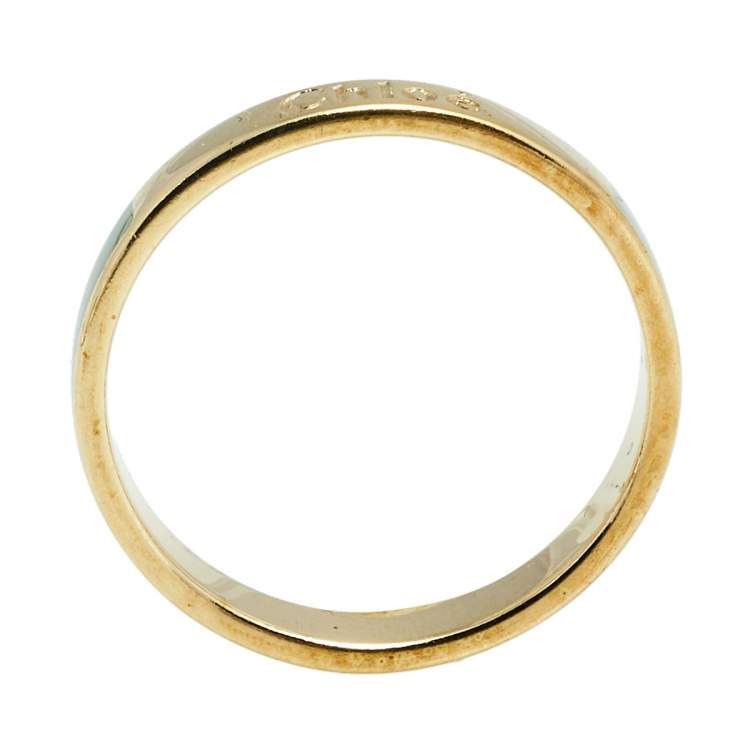 Pre Owned Chloé Gold Tone Green Enameled Holly Band Ring Size 54 