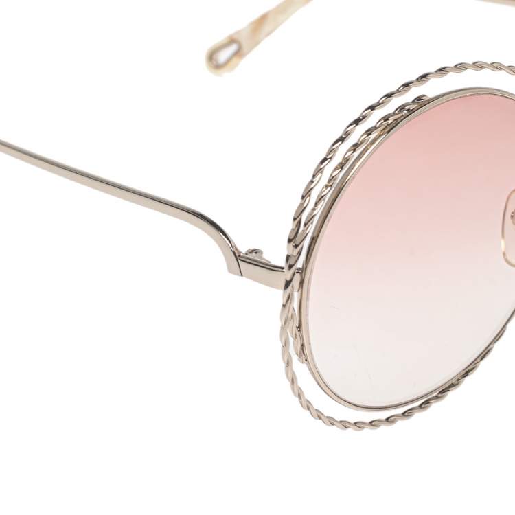 Pre Owned Chloe Gold/Beige CE114ST Carlina Oversized Round Gradient Sunglasses