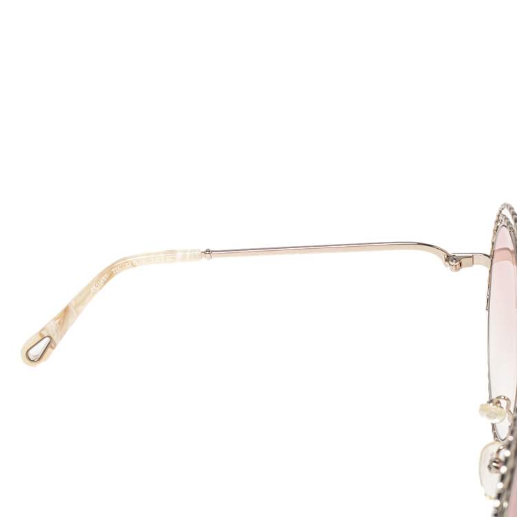 Pre Owned Chloe Gold/Beige CE114ST Carlina Oversized Round Gradient Sunglasses