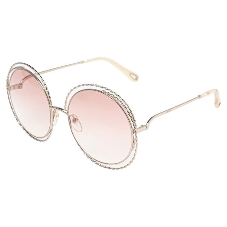 Pre Owned Chloe Gold/Beige CE114ST Carlina Oversized Round Gradient Sunglasses