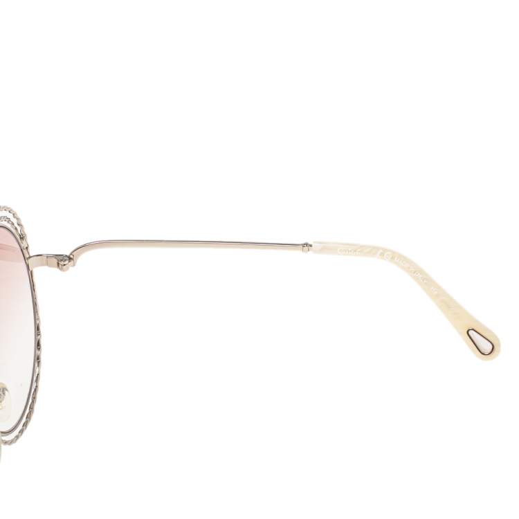 Pre Owned Chloe Gold/Beige CE114ST Carlina Oversized Round Gradient Sunglasses