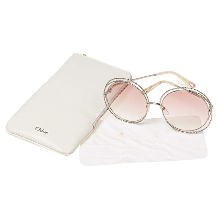 Pre Owned Chloe Gold/Beige CE114ST Carlina Oversized Round Gradient Sunglasses