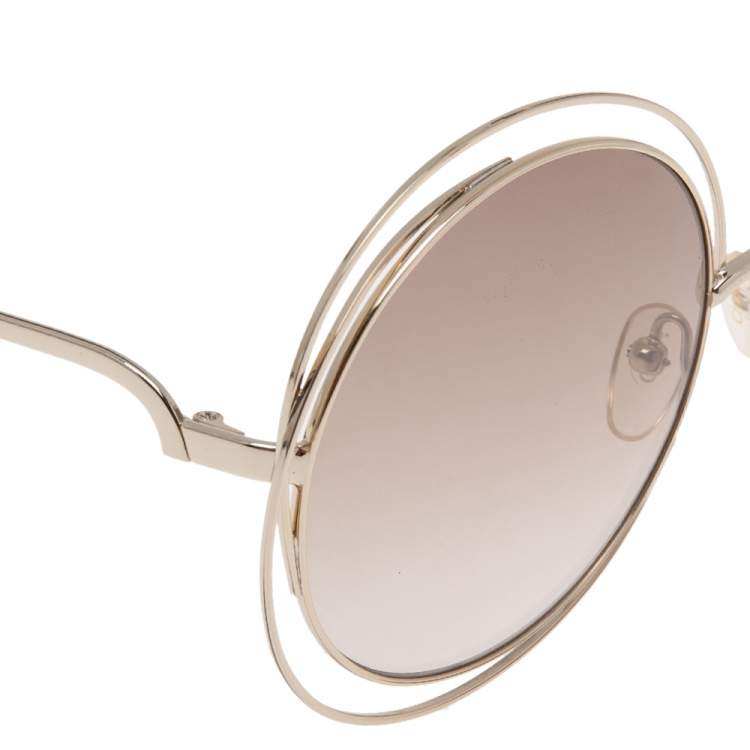 Pre Owned Chloe Pale Gold Tone/ Brown Gradient CE114S Carlina Round Sunglasses