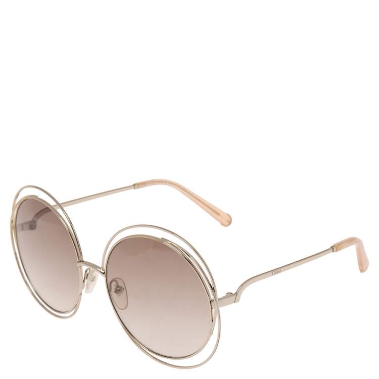 Pre Owned Chloe Pale Gold Tone/ Brown Gradient CE114S Carlina Round Sunglasses