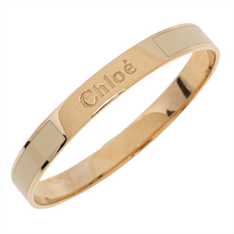 Pre Owned Chloé Holly Enamel Gold Tone Metal Bangle Bracelet 