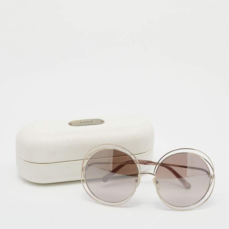 Pre Owned Chloe Gold Tone/ Brown Gradient CE114S Carlina Round Sunglasses