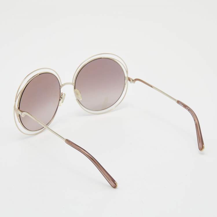 Pre Owned Chloe Gold Tone/ Brown Gradient CE114S Carlina Round Sunglasses