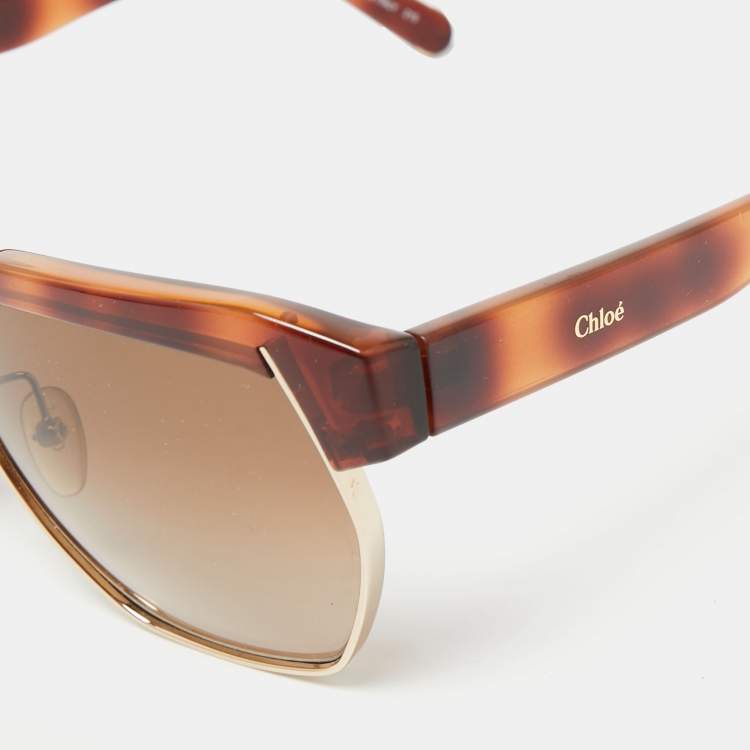Pre Owned Chloe Havana Brown CE665S Oversized Geometric Gradient Sunglasses