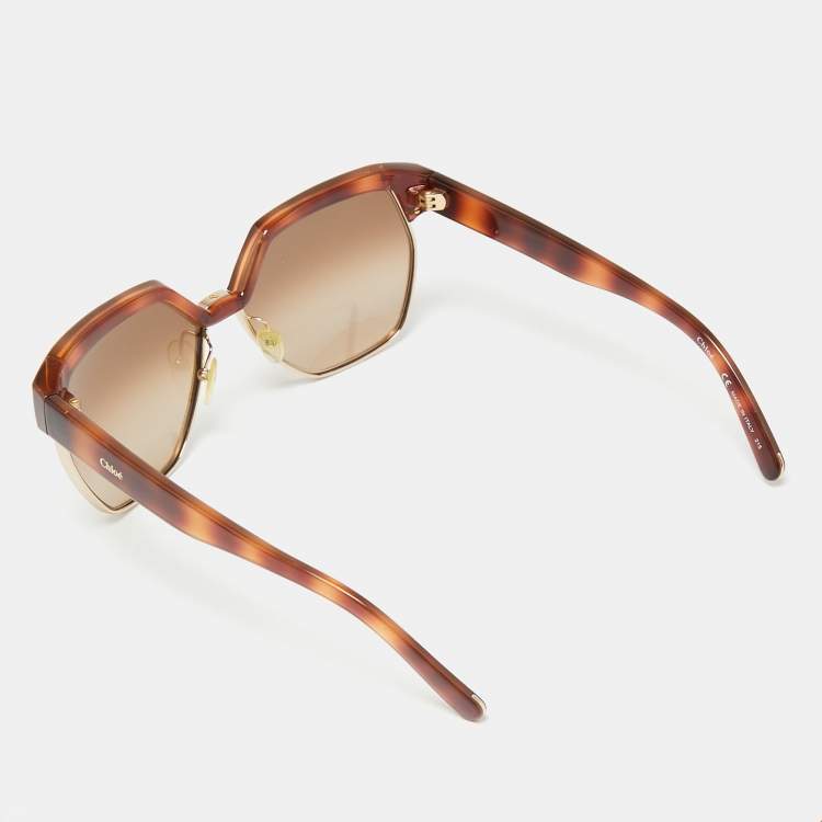 Pre Owned Chloe Havana Brown CE665S Oversized Geometric Gradient Sunglasses