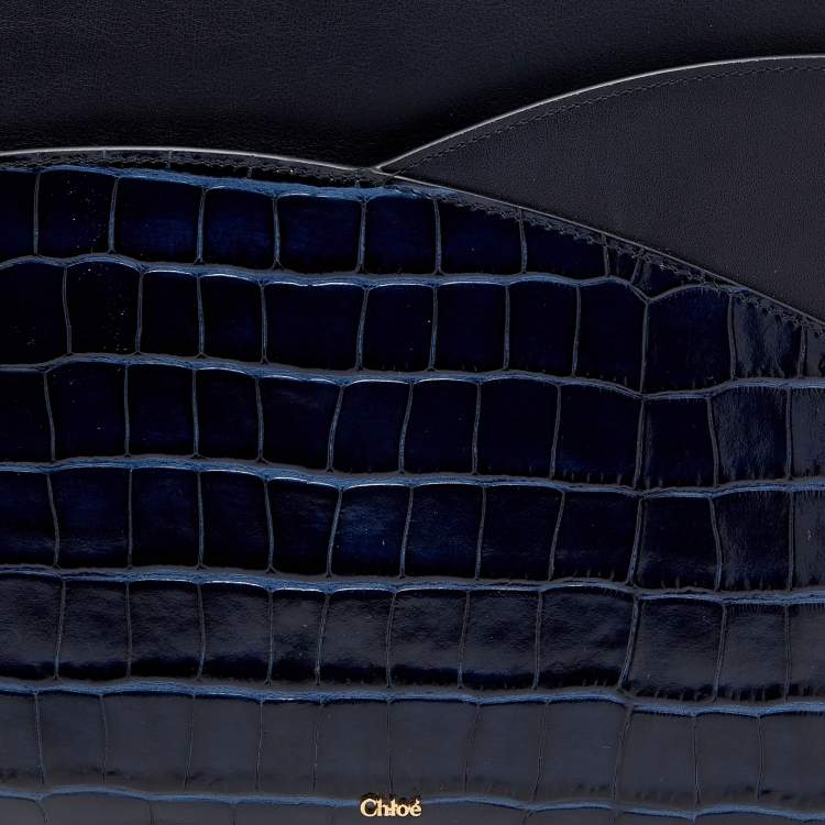 Pre Owned Chloe Navy Blue Croc Embossed Leather iPad Pouch