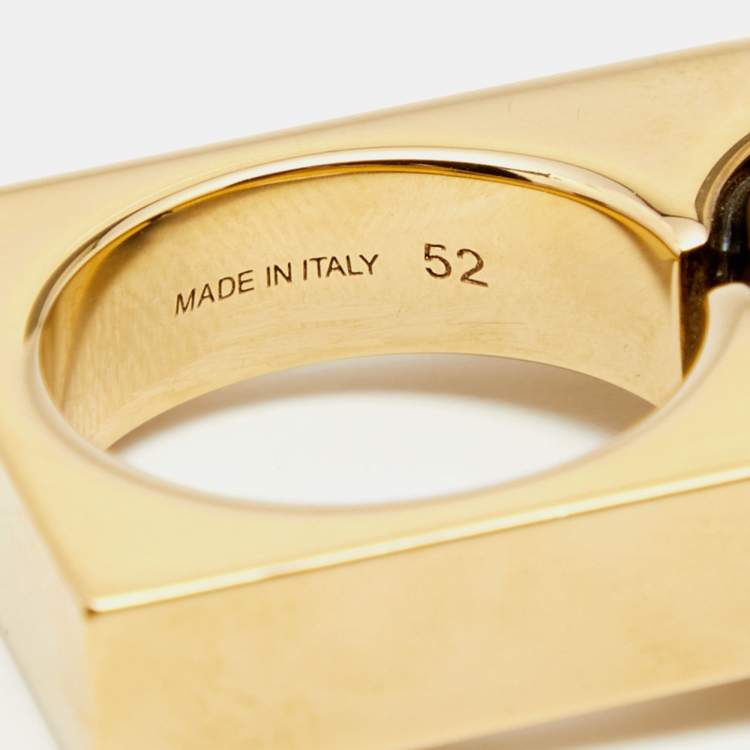 Pre Owned Chloe Black Composite Gold Tone Square Ring Size 55