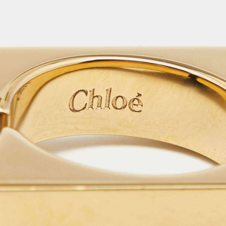 Pre Owned Chloe Black Composite Gold Tone Square Ring Size 55