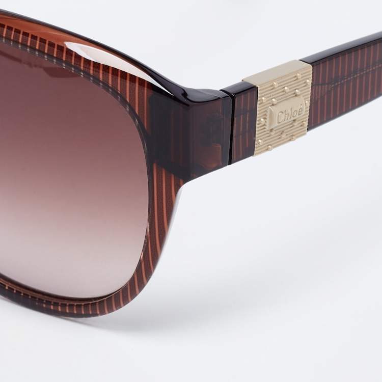 مملوكة مسبقًا Chloé Brown Striped/ Brown Gradient CL2233 Oversized Sunglasses