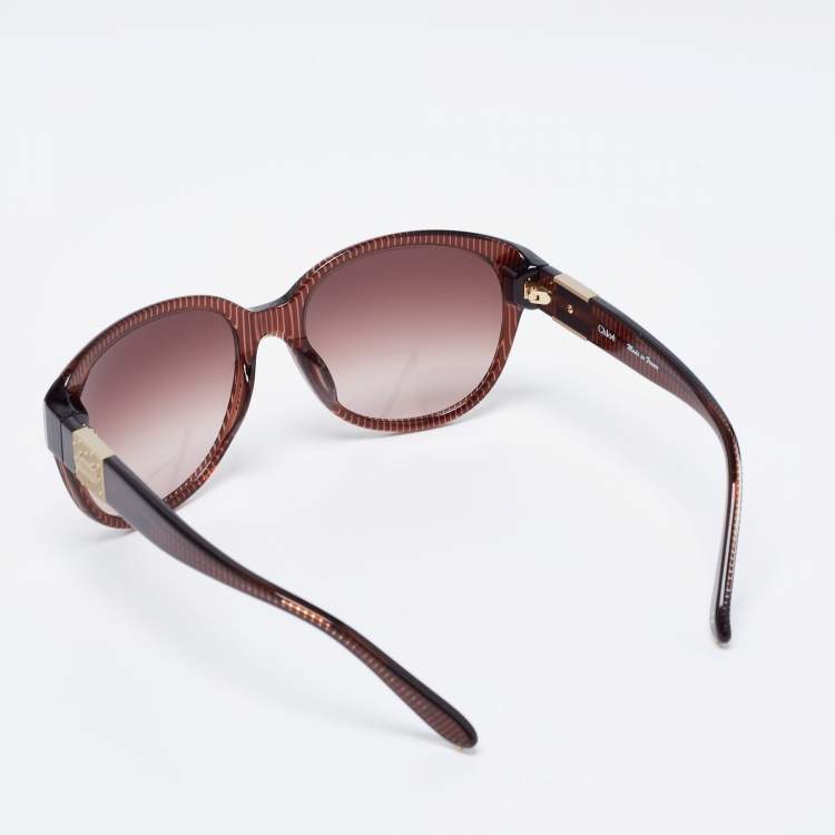 مملوكة مسبقًا Chloé Brown Striped/ Brown Gradient CL2233 Oversized Sunglasses