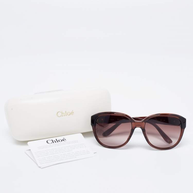 مملوكة مسبقًا Chloé Brown Striped/ Brown Gradient CL2233 Oversized Sunglasses
