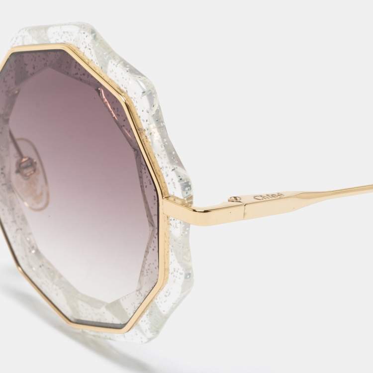 Pre Owned Chloe Cream And Gold Gradient CE160S Round Sunglasses