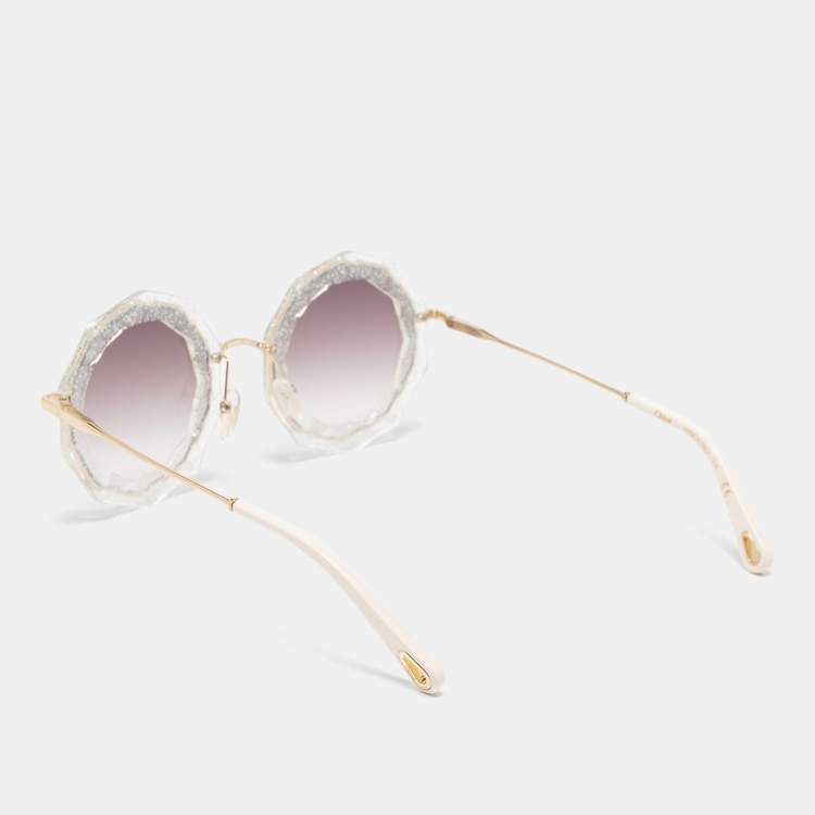 Pre Owned Chloe Cream And Gold Gradient CE160S Round Sunglasses