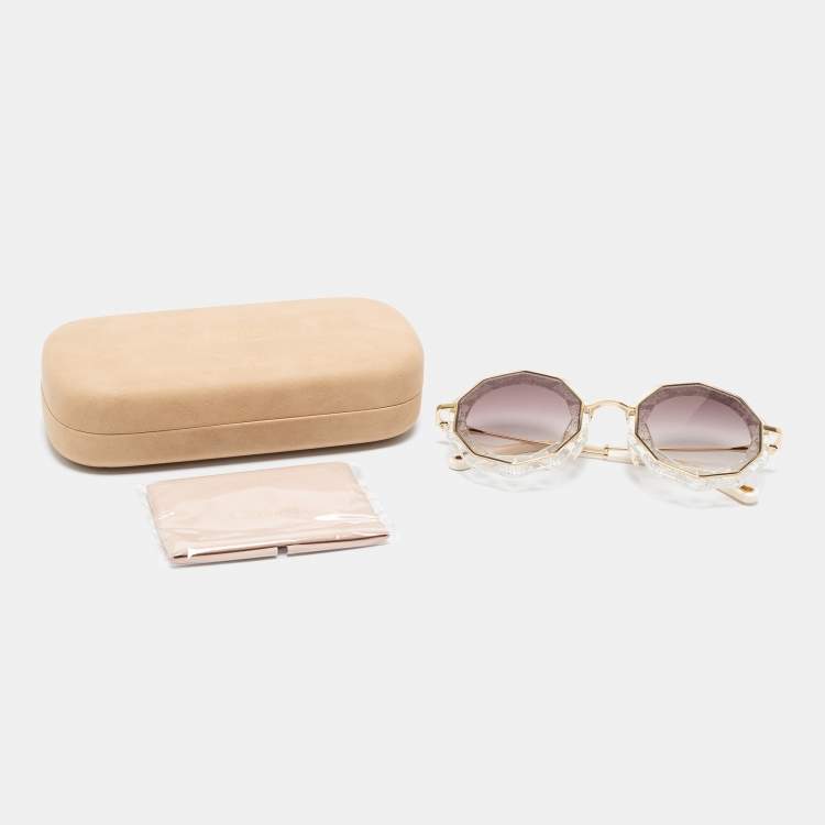 Pre Owned Chloe Cream And Gold Gradient CE160S Round Sunglasses