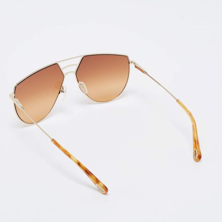 Pre Owned Chloe Gold/ Brown Havana CE139S 805 Aviator Sunglasses