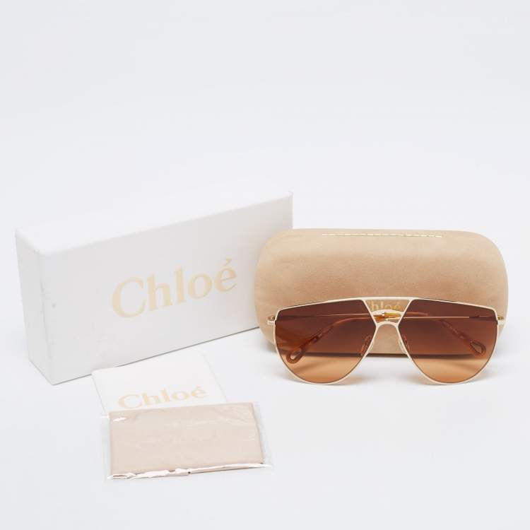 Pre Owned Chloe Gold/ Brown Havana CE139S 805 Aviator Sunglasses