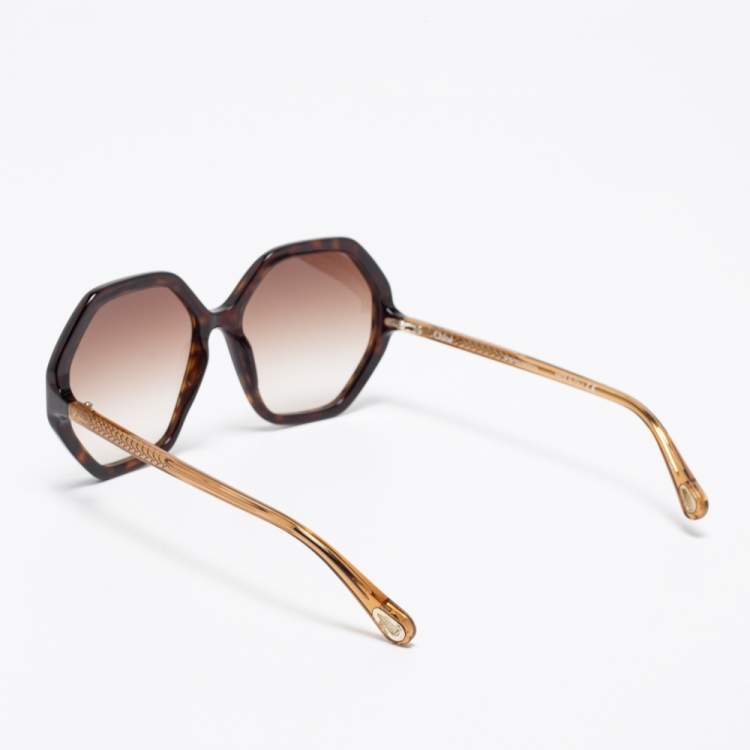 Pre Owned Chloé Dark Havana/Brown Gradient CH0008S Esther Hexagonal Sunglasses