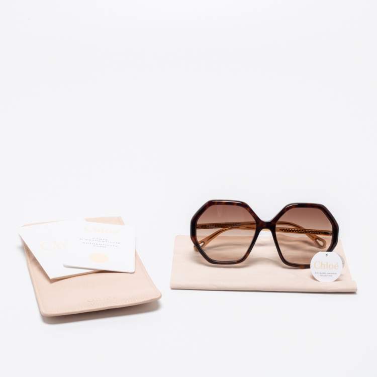Pre Owned Chloé Dark Havana/Brown Gradient CH0008S Esther Hexagonal Sunglasses