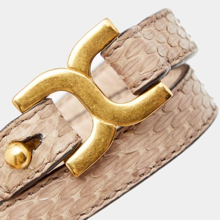 Pre Owned Chloe Beige Snakeskin Double Wrap Marcie Bracelet