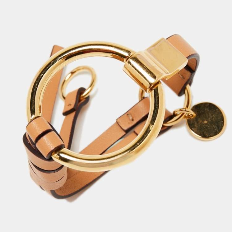 Pre Owned Chloe Salmon Pink Leather Faye Bracelet S/M