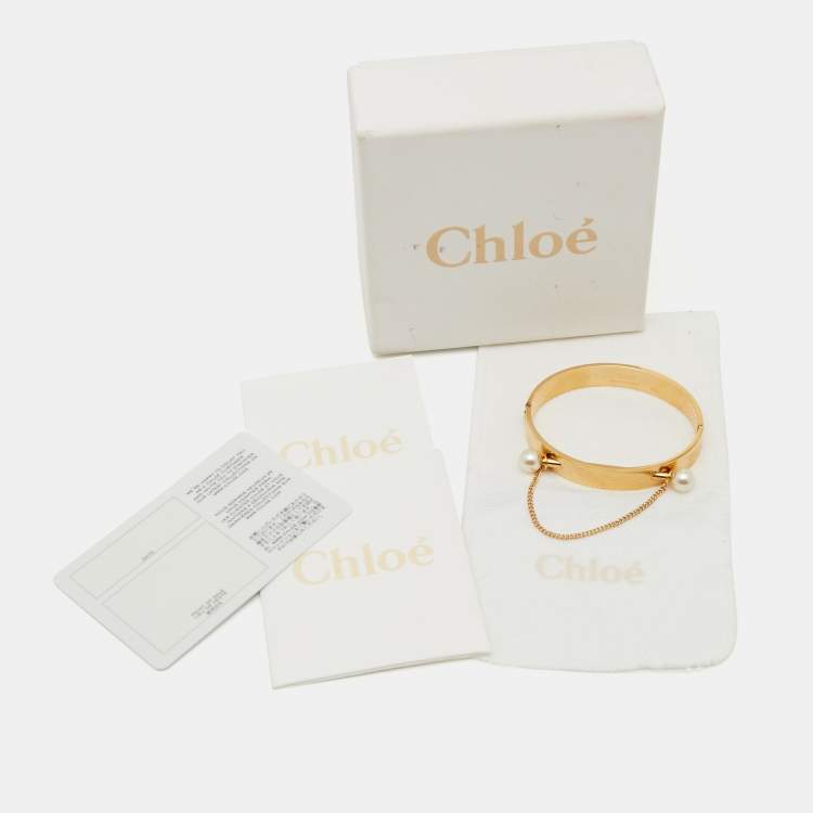 Pre Owned Chloe Gold Tone Pierced Pearl Darcy Bracelet S/M