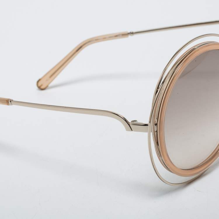 Pre Owned Chloé Silver Tone/ Brown Gradient Carlina Round Sunglasses