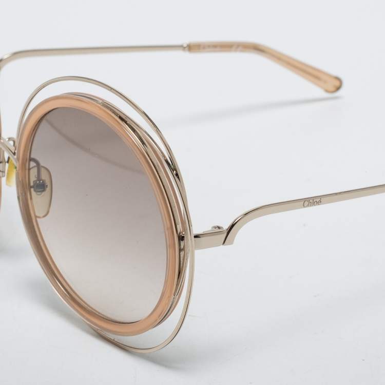Pre Owned Chloé Silver Tone/ Brown Gradient Carlina Round Sunglasses