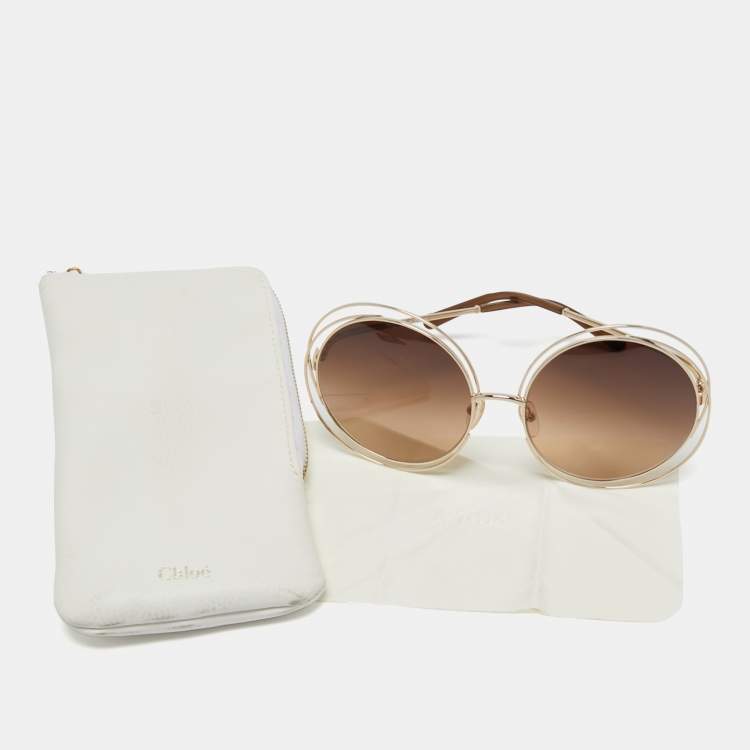 Pre Owned Chloé Gold Tone/ Brown Gradient Carlina Round Sunglasses
